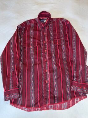 Vintage wrangler brushpopper western Aztec shirt 16 1/2 or large X-long Tails